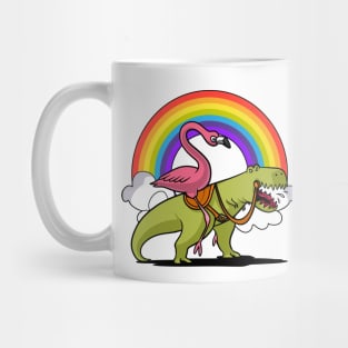 Flamingo Bird Riding T-Rex Dinosaur Mug